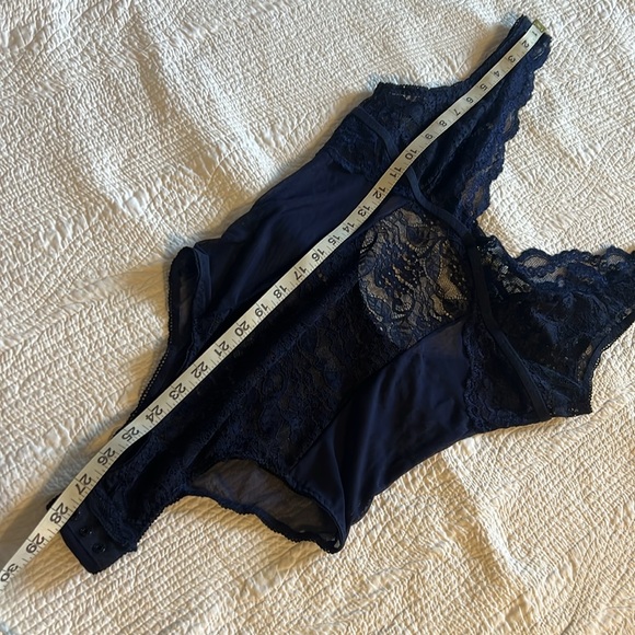 Navy Blue Lace and Mesh Teddy Bodysuit - Picture 12 of 13